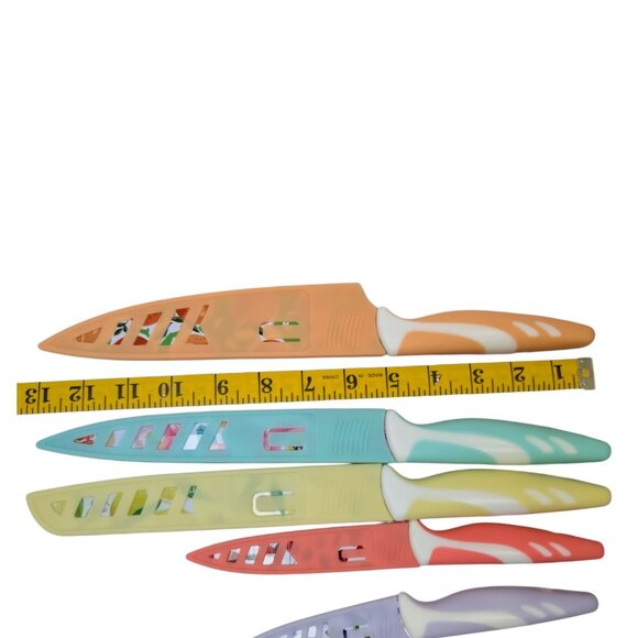 Uptrust 5 Pc Knife Set Fruit Print Stainless Steel w/Sheaths Multicolor Coated - Picture 5 of 11